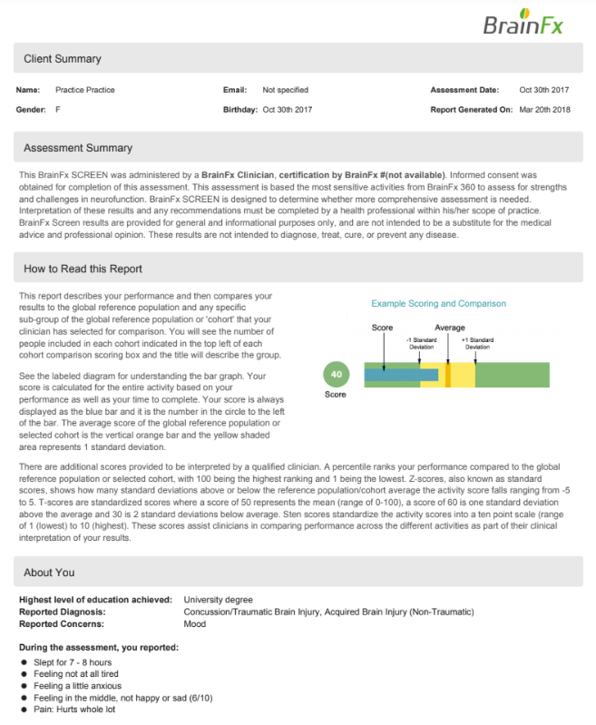 BrainFx SCREEN sample report